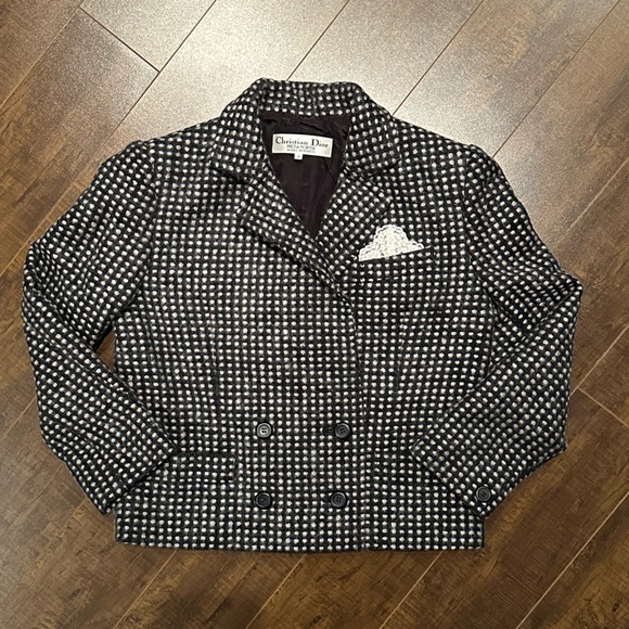Vintage Christian Dior Black White Tweed Wool Blazer - Picture 2 of 11